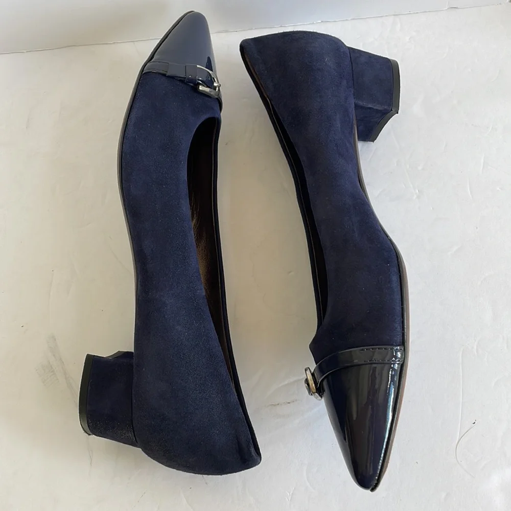 AGL navy blue suede point toe heels size 39